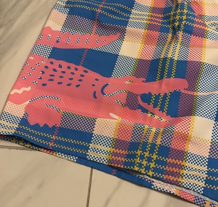 Lacoste Men's Big Croc Plaid Swim Shorts Blue Pink White Yellow Large New thumbnail 2