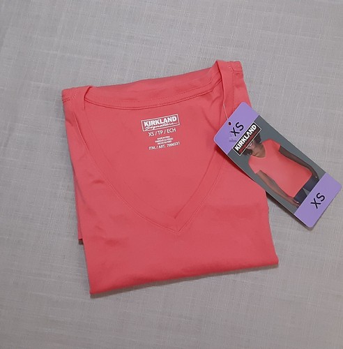 Kirkland sz:XS Women's V-Neck Short Sleeve 100% Pima Cotton T-Shirt Top Red - Picture 5 of 5