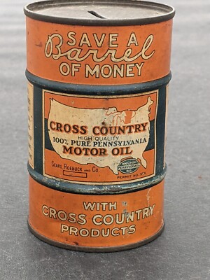 Rare oil barrel bank-Cross country oil produced for Sears roebuck 
