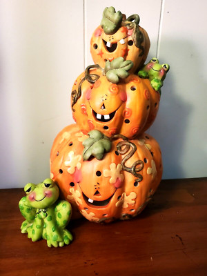 Stack Pumpkins Luminary Tea Light Frogs Handmade 1st Edition 2009 Lori Gardner