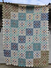 RARE Vintage Intricate Cathedral Window Patchwork Hand-Quilted Blanket 103 by 79