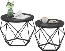 VASAGLE Small Coffee Table Set of 2, Round Coffee Table with Steel Frame, Table 