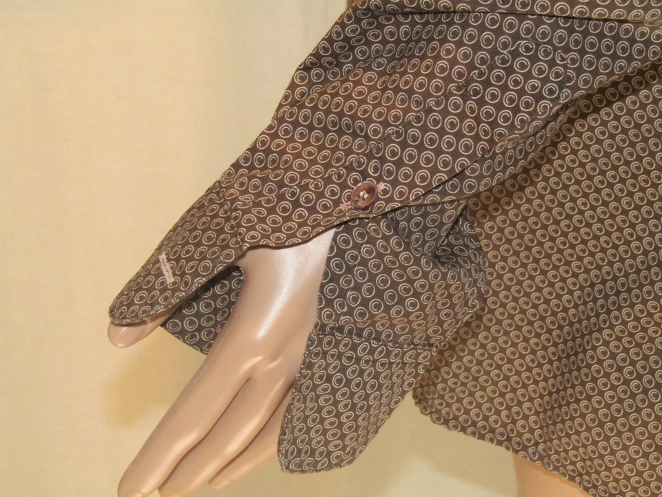 Camisa de vestir vintage Oleg Cassini de Birmania para hombre marrón blanco punto abotonada talla L Foto 4 de 4