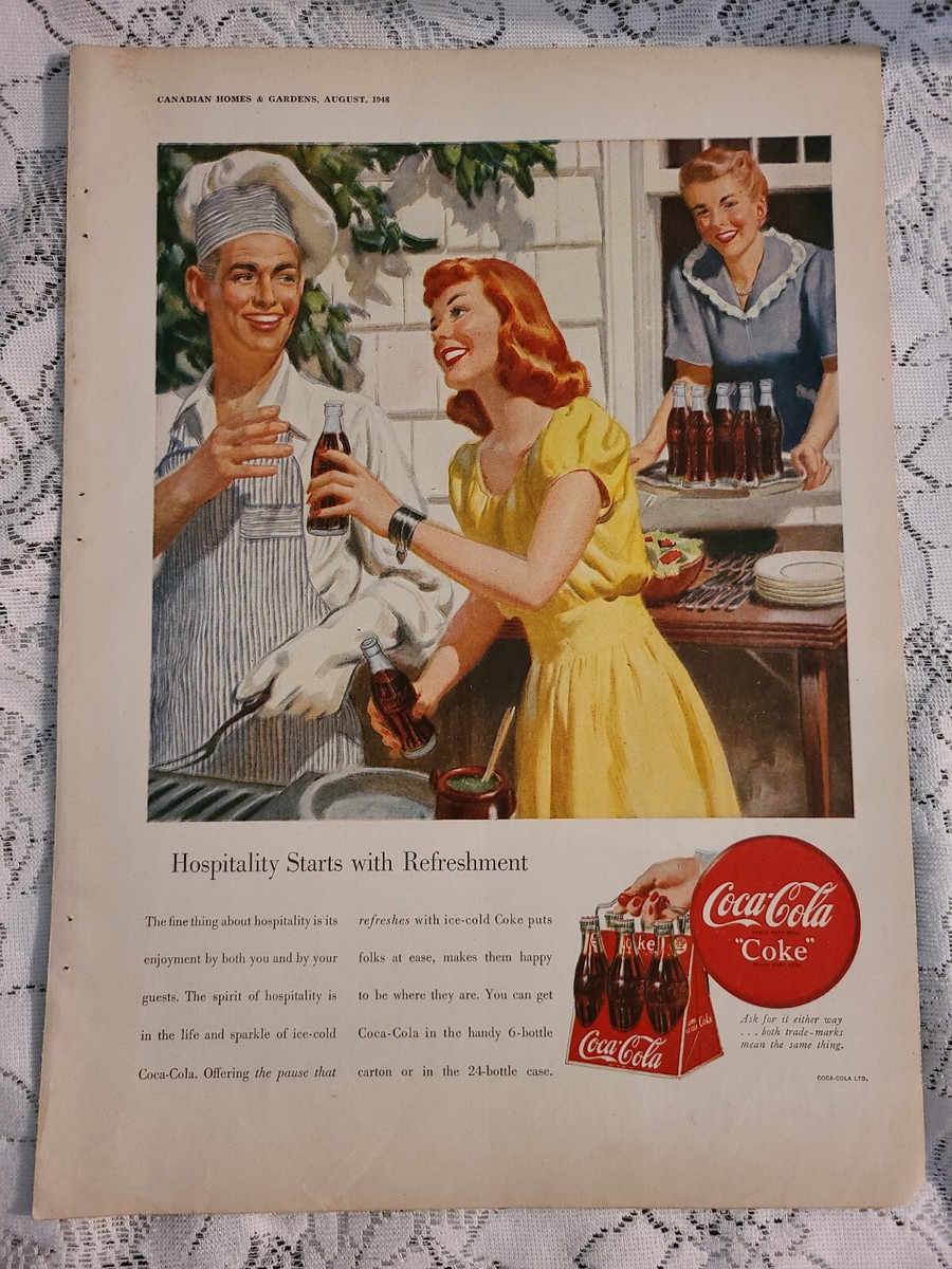Large Vintage 1948 Ad Advertising Coca Cola Barbeque BBQ Family | eBay