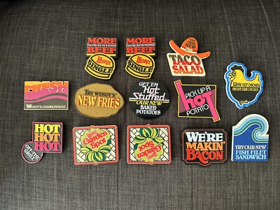 Vintage 80s / 90s Wendy s Hamburgers Bacon Taco Beef Button / Pin Lot Fast Food