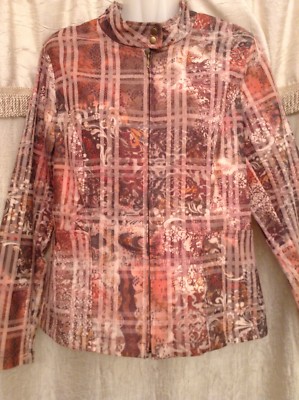 Analogy Small Multi Colored Zip Front Jacket with Front Pockets Beige Brown Rust