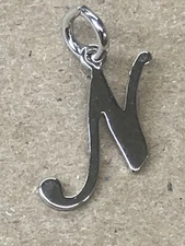 NOS VINTAGE Cursive Style Letter N 925 Sterling Silver