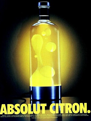 Absolut Citron Lava Lamp Light Vodka Vintage 1998 Original Print Ad 8.5 x 11''