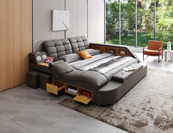 Multifunction Storage bed with bluetooth speaker, massage lounge Italian leather - Image 4 of 4
