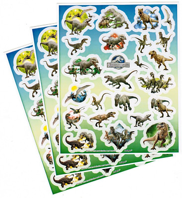3 Sheets Jurassic World DINOSAUR Stickers Raptor T-Rex