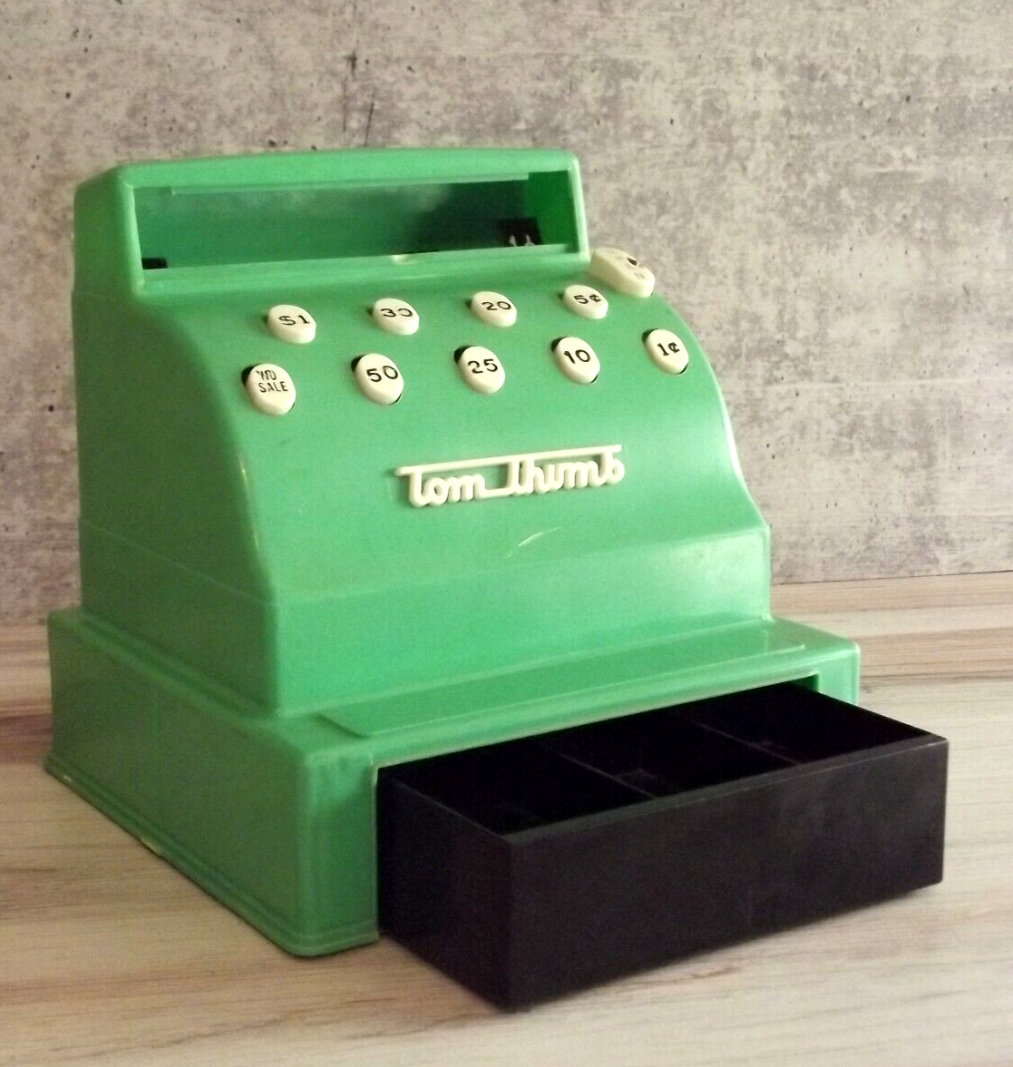 Vintage Tom Thumb Cash Register plastic green FOR PARTS Repair