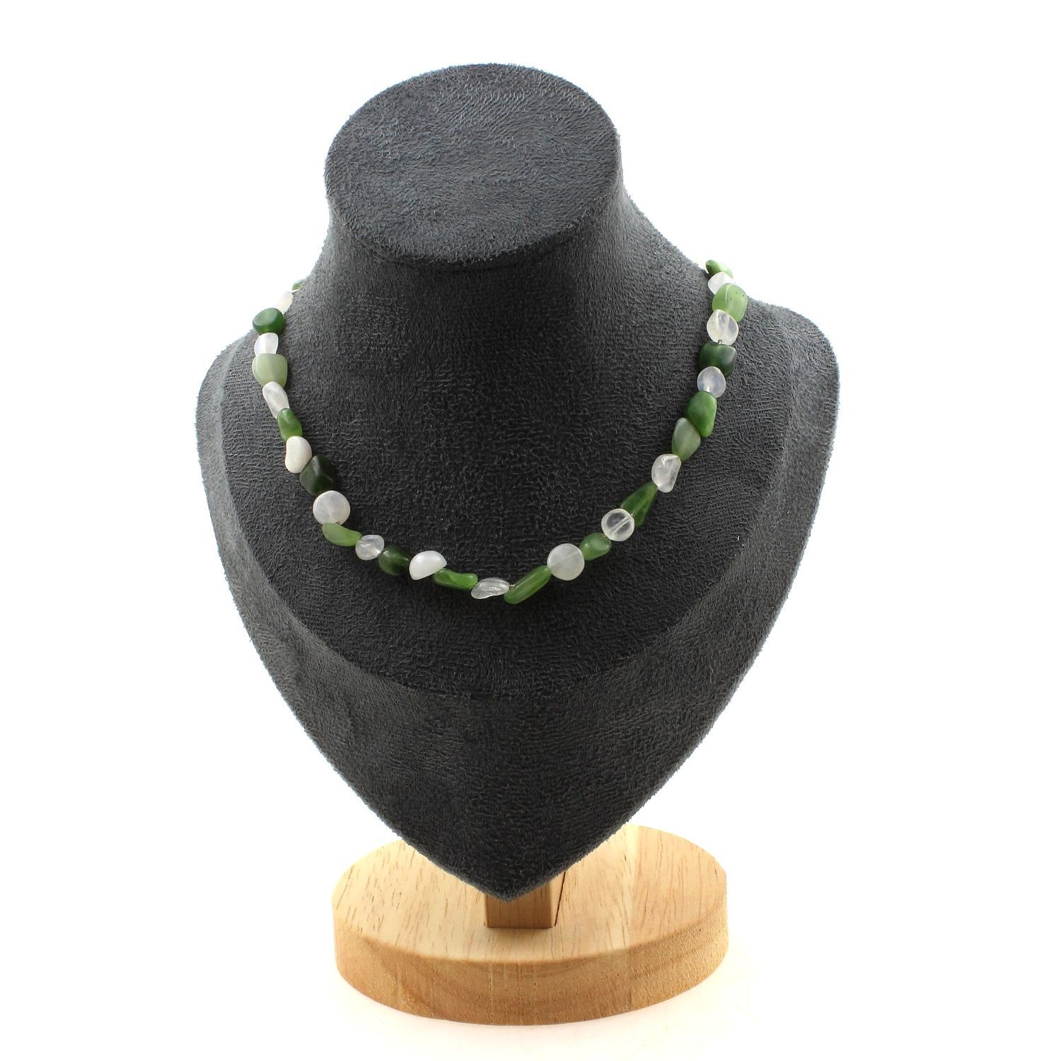 Collier en pierre de lune d'Inde et jade néphrite véritable fait main