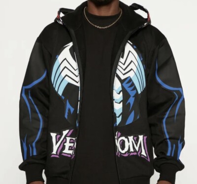 Fashion Nova + Venom Zip Up Hoodie - Black Large Marvel Sweatshirt