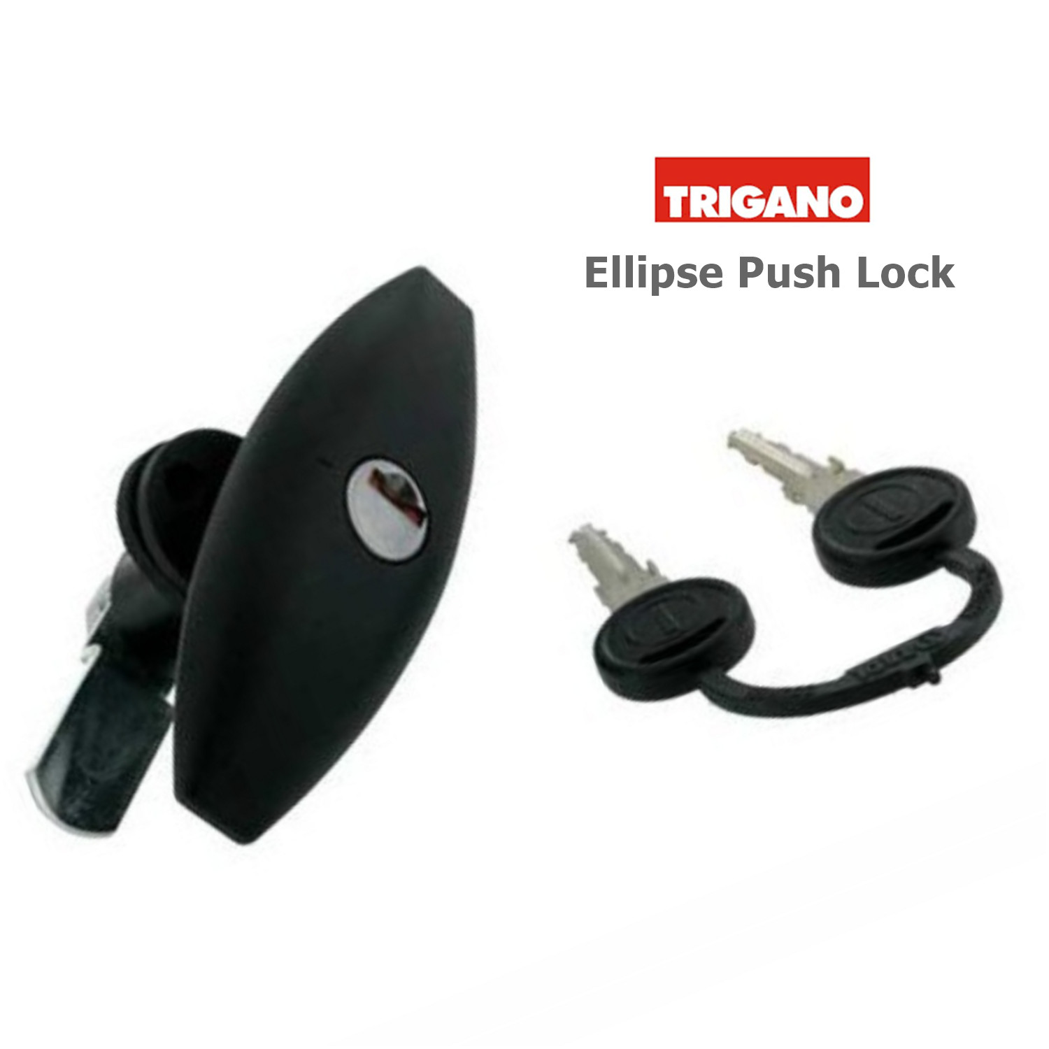 Trigano Ellipse Push Lock - Black - Includes 2 Keys - Caravan Motorhome