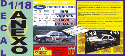 ANEXO DECAL 1/43 FORD ESCORT RS 1800 MK II ROTHMANS A.VATANEN R NEW ZEALAND (08 ANEXO DECAL 1/43 FORD ESCORT RS 1800 MK II ROTHMANS A.VATANEN R NEW ZEALAND (08