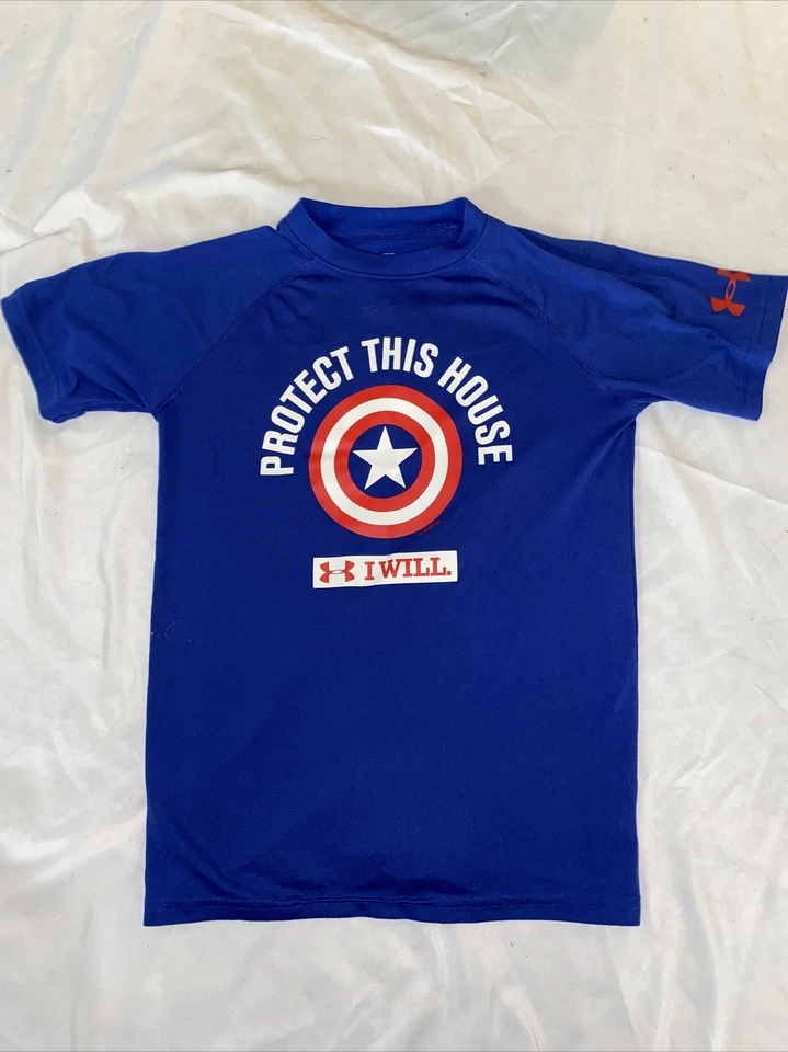 Under Armour Marvel Captain America Protect This House YMD Loose Fit Blue Tee - Image 2 of 4