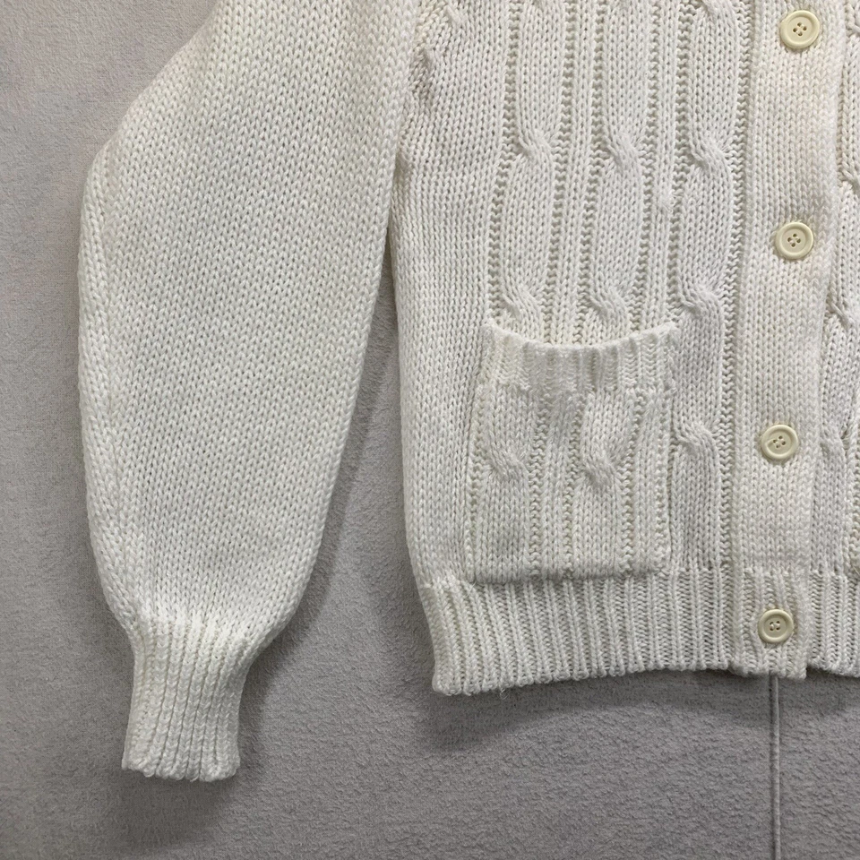 Cárdigan ligero tejido con cable vintage para mujer Dana Scott acrílico blanco grande Foto 2 de 4