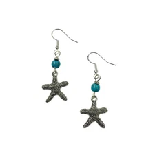 Starfish Earrings with Turquoise Beads,FREE SHIPPIN -beach,coastal,nautical,sea