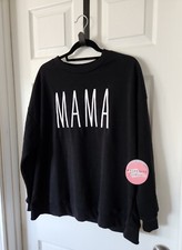NEW Embroidered Mama Sweatshirt L Large Black Feathers Maternity Sweater Fleece