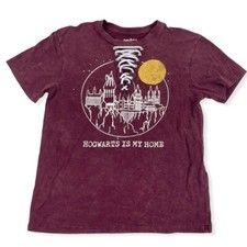 Harry Potter Hogwarts Is My Home T-Shirt V Neck Lace Burgundy Sz XS Cotton Blend