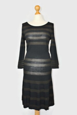 Designer Max Studio schwarz grau gestreift schick stylisch Strick Pullover Kleid Gr. M