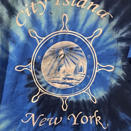 City Island New York Tee Tie Dyed T-Shirt Large Blue Mens Gildan Cotton NWT - Picture 2 of 7