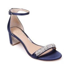 Jewel Badgley Mischka Brand Ramsay Open Toe Block Heel in Navy Satin 7.5