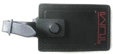 TUMI ID Tag, Black, New, 4" x 2 1/2", Red Logo, Black Knob