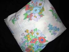VINTAGE LADY PEPPERELL POPPIES ORANGE BLUE LILAC (1) TWIN FITTED SHEET 7"