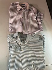 Paul Fredrick Button Down Dress Shirt stripes purple green 15 1/2 -33 Lot of 2