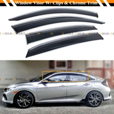 FOR 16-2021 HONDA CIVIC 5DR HATCHBACK CHROME TRIM WINDOW VISOR DEFLECTOR W/ CLIP