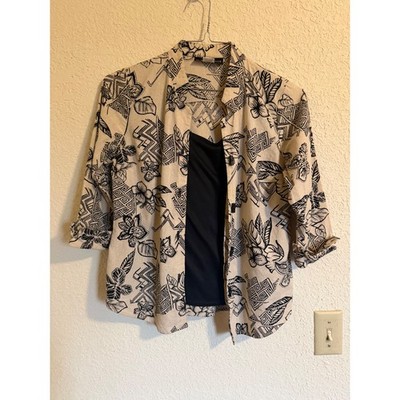 Gloria Lance Womens Small Linen Blend Floral Blouse Tank Set Black White