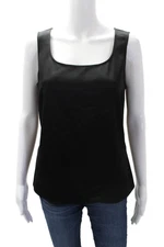 St. John Caviar Womens Satin Scoop Neck Sleeveless Tank Blouse Black Size S