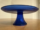 Cobalt Blue Glass Pedestal Cake Plate Dessert Stand 11 x 4.5" Vtg Anchor Hocking