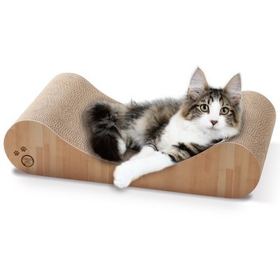 Cardboard Cat Scratcher Bed - Horizontal Scratch Pad Lounger for Indoor Cats
