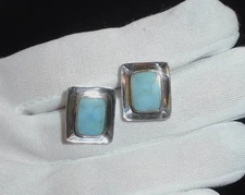 Boma 925 Sterling Silver Turquoise Rectangle Stud Earrings