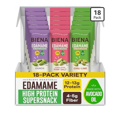 Biena Edamame Bean Snack 18pk Gluten Free High Protein Low Carb 11/2026