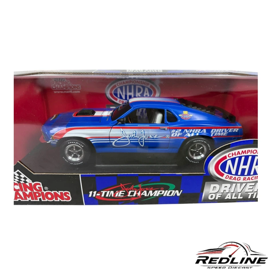 Racing Champions 11X Champion John Force #2 NHRA 1970 Ford Mustang azul 1:18 LN Foto 2 de 4