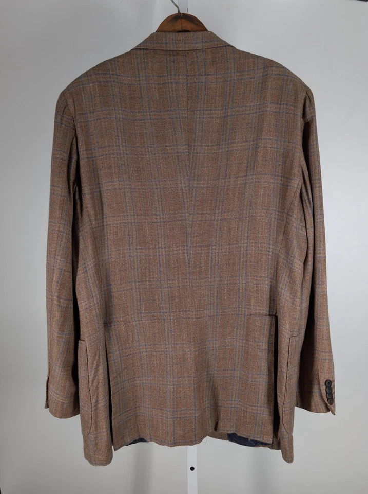 Blazer Abrigo Deportivo Suitsupply Jort 54 EE. UU. 44 Marrón Azul Cuadros 100% Lona Bambú Foto 3 de 4