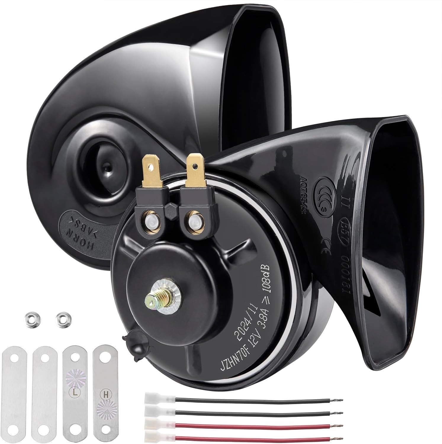 Klaxon escargot robuste noir 120dB imperméable en acier et ABS 12V