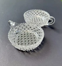 Vintage Set Of Two Round Cut Glass Dish With Handles
