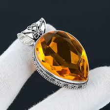 Faceted Citrine Gemstone Handmade 925 Sterling Silver Jewelry Pendant Sz-2''