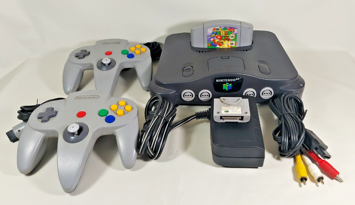 Nintendo 64 Console With 2 Controllers , Cables & Super Mario
