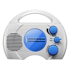 Portable AM/FM Shower Radio, Waterproof Hanging Radio free size, blue white