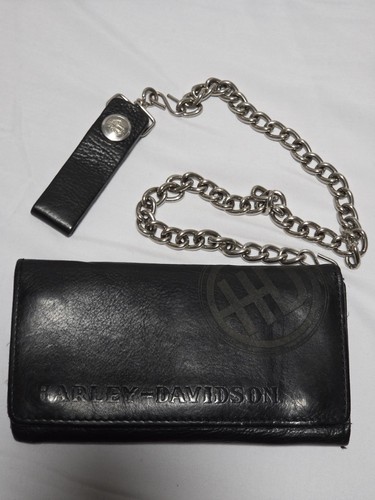 Harley Davidson Vintage Leather Trifold Wallet Chain Snap Mens Trucker Bikers HD