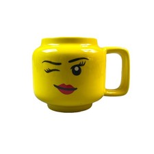 Lego Minifigure Winking Girl Face Yellow Ceramic Coffee Mug Cup Collectible