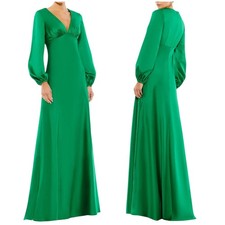 Mac Duggal NWT Charmeuse Empire Waist Blouson Sleeve Dress Emerald Green Size 0