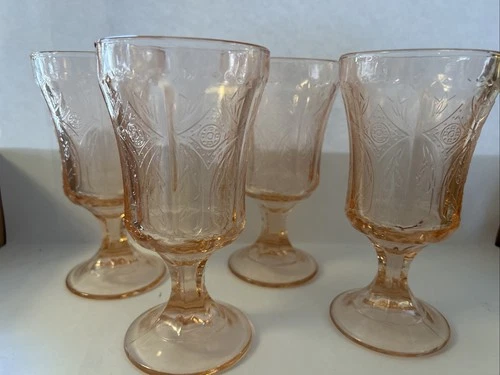 Set of 4 Vintage Indiana Glass Pink Madrid Recollection 6-1/2" Water Wine Goblet