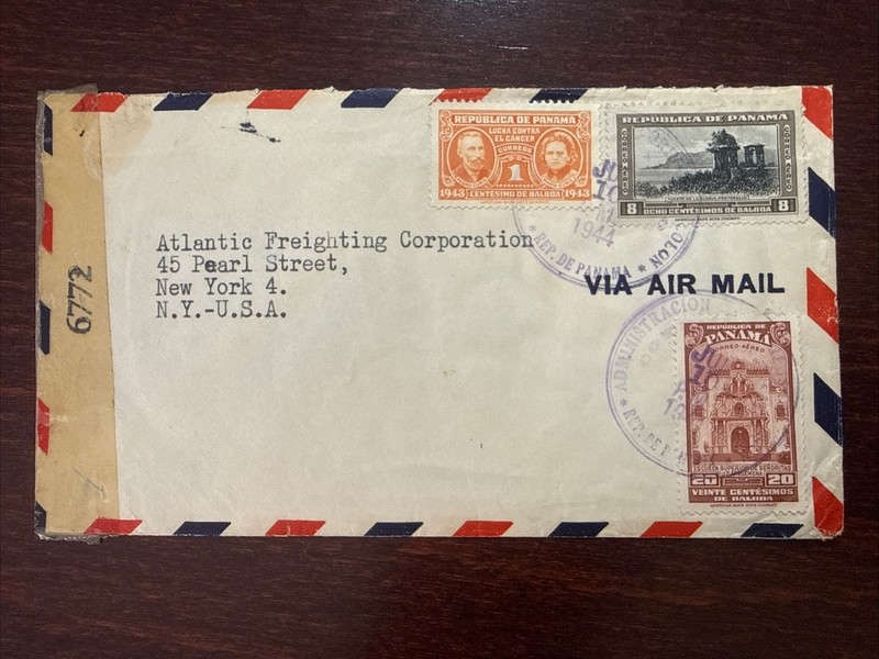 PANAMA TRAVELED COVER 1944 YEAR CURIE ONCOLOGY CANCER HEALTH MEDICINE STAMPS