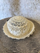 Vintage White Lace Cloche Hat Women s Tea Party Church Bridal w/ Ribbon